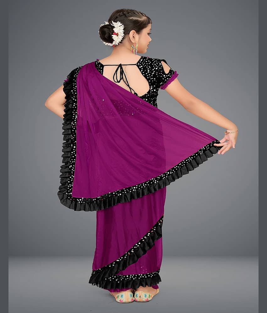 HARPITA Lycra Classic Saree For Girls ( Magenta , Pack of 1 ) view 2