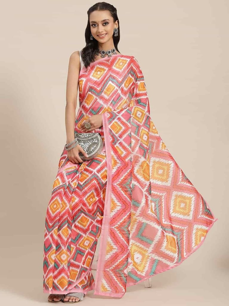 Women's Colorblock Digital Printed Chiffon Saree With Unstiched Blouse Piece view 2