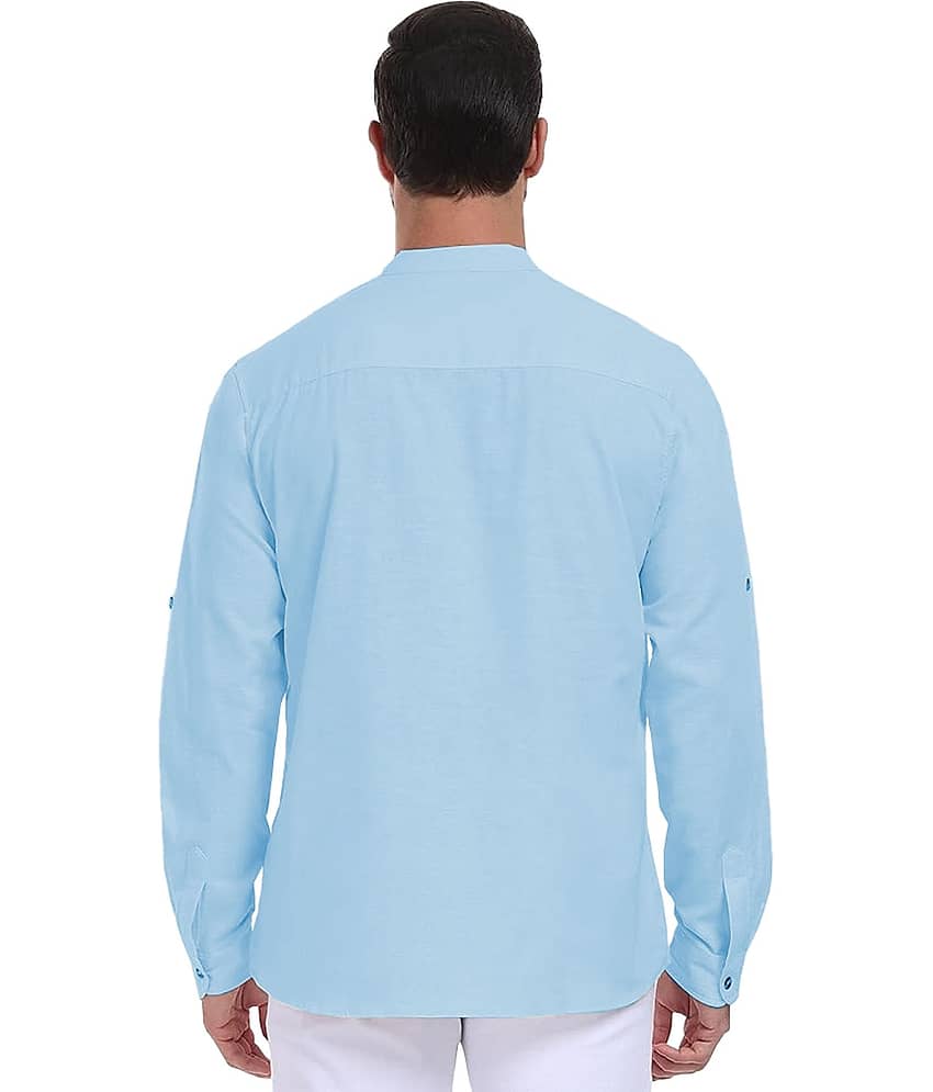 TrendiVastra Sky Blue Cotton Blend Men's Shirt Style Kurta ( Pack of 1 ) view 2