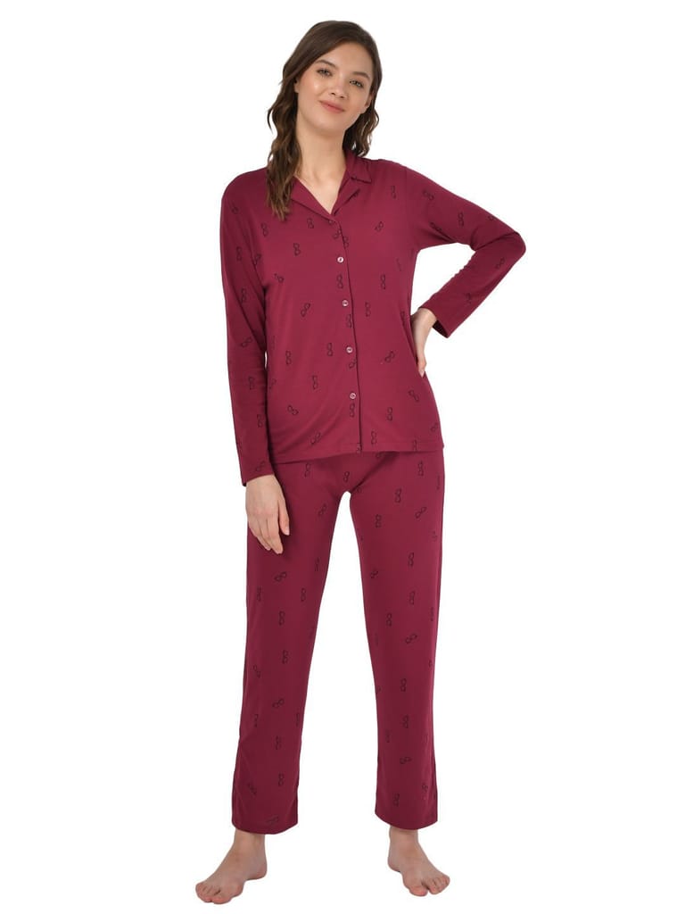 Klamotten Women's Baby Pink Allover Printed Top Pyjama Set N54M view 2