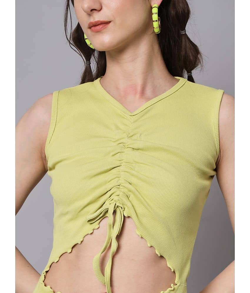 The Dry State Women Cotton Solid Cut Out Dress ( Green ) view 2