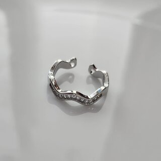 Rhodium-Plated White Stone-Studded Adjustable Finger Ring view 2