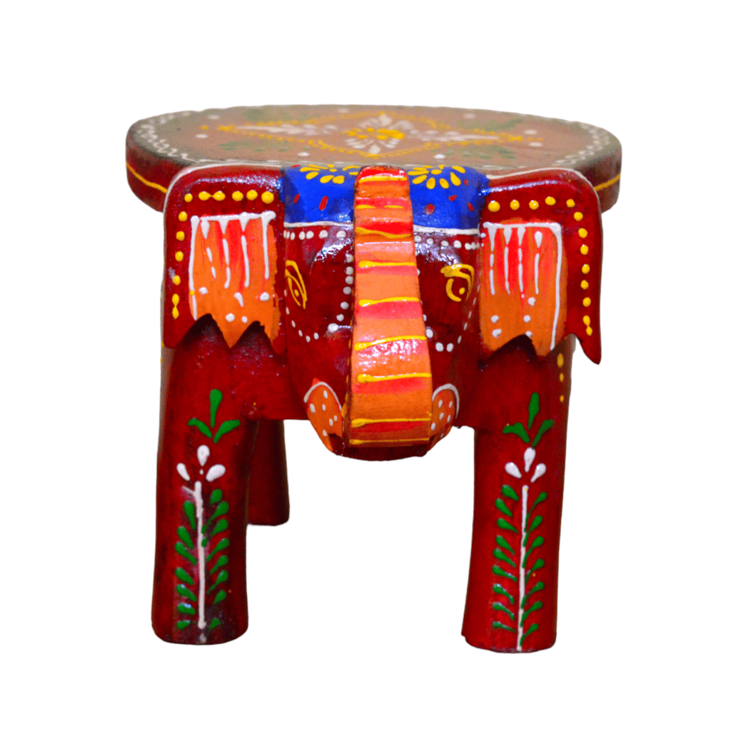 Handcrafted and Emboss Painted Colorful Wood Elephant Shape Garden Table (4 inch) (RED) view 2