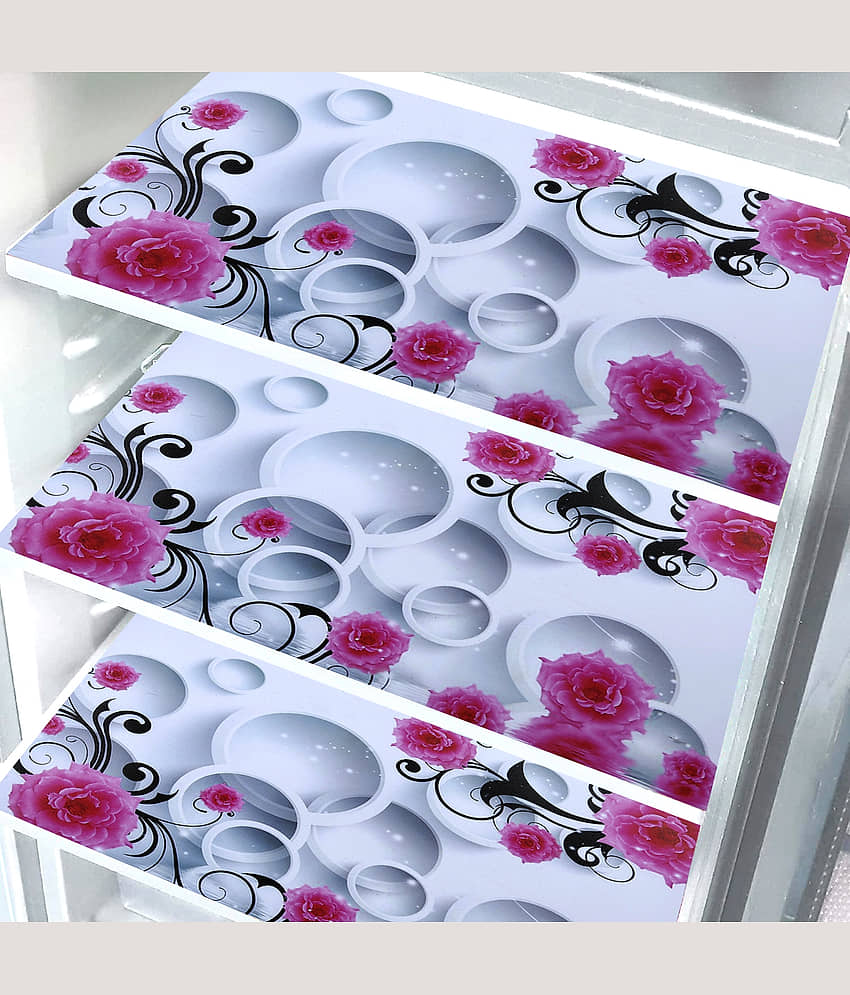 Crosmo PVC Floral Printed Fridge Mats ( 43 28 ) Pack of 3 - White view 2