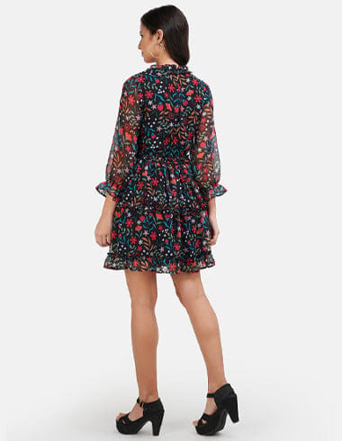 Black Floral Printed Fit & Flare Dress view 2