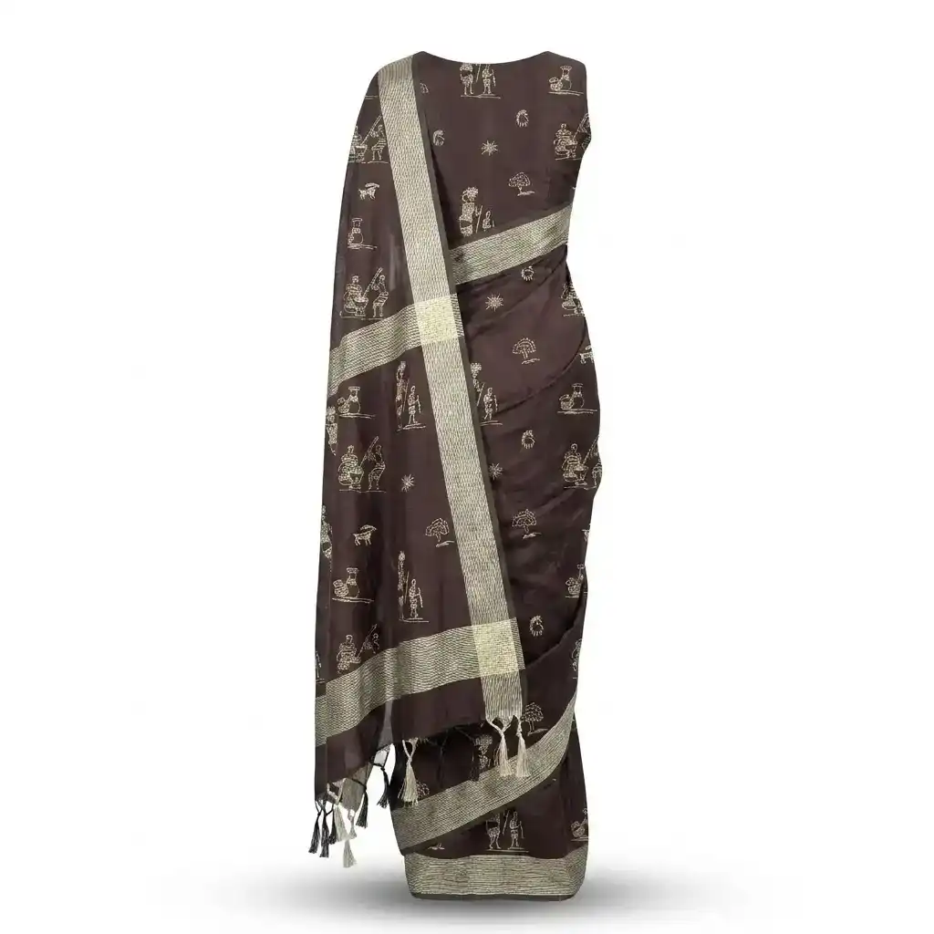 Sambalpuri Brown Tribal Heritage Ikat Handloom Saree view 2