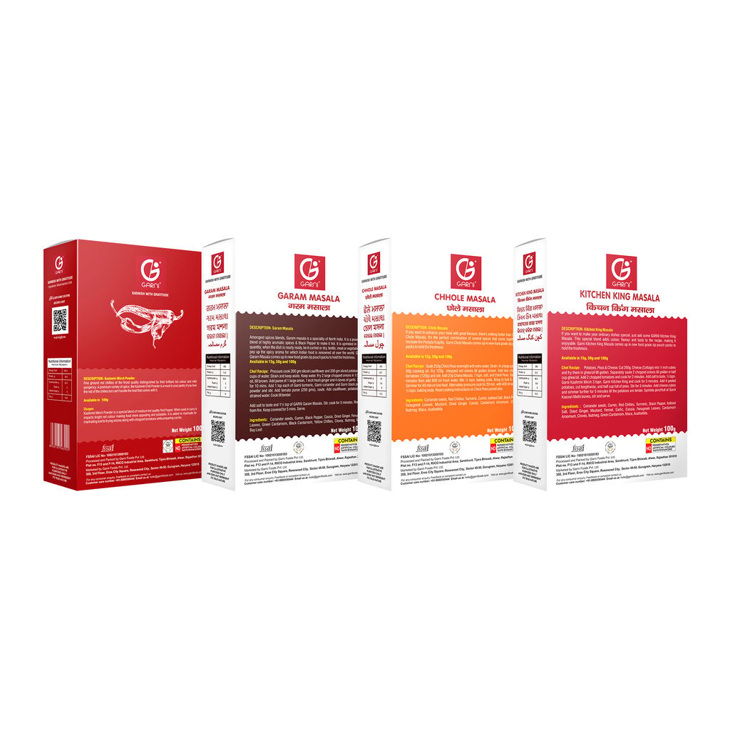 Garni Foods Kashmiri Chilli 100g + Chole Masala 100g + Garam Masala 100gm + Kitchen King 100g Combo Pack of 4 (4 x 100 g) view 2