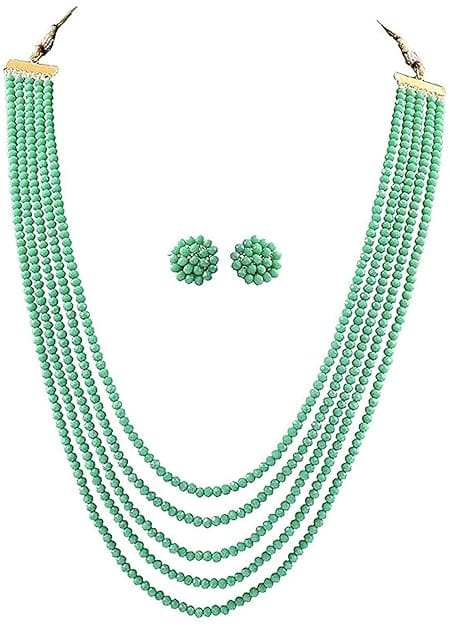 A V FASHION INDIA - Crystal Stone Beads 5 Layer Necklace set 16 Inch Long Turquoise Green Color For Women and Girl Fashion Jewellery (Same as Shown In Image) view 2
