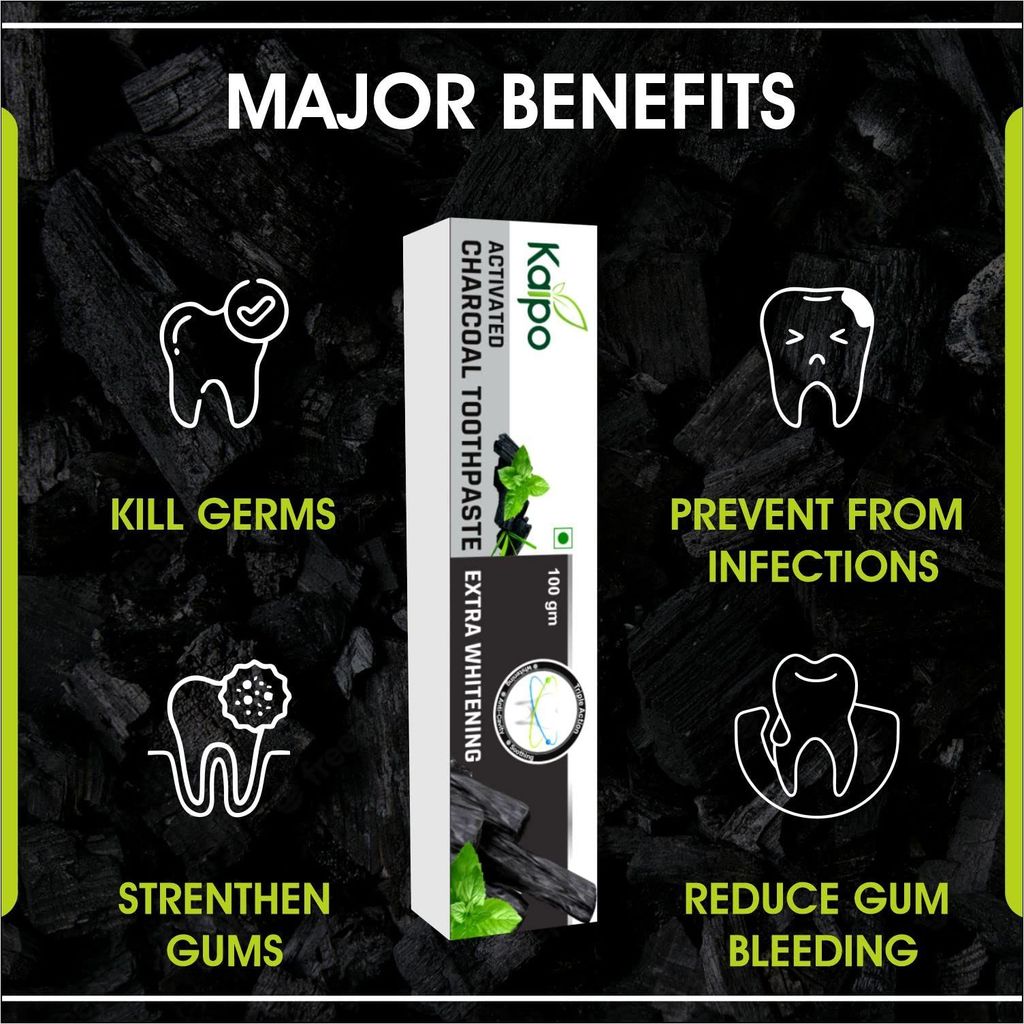 Kaipo Activated Charcoal Toothpaste : Extra Whitening : 100gms : Pack of 8 view 2