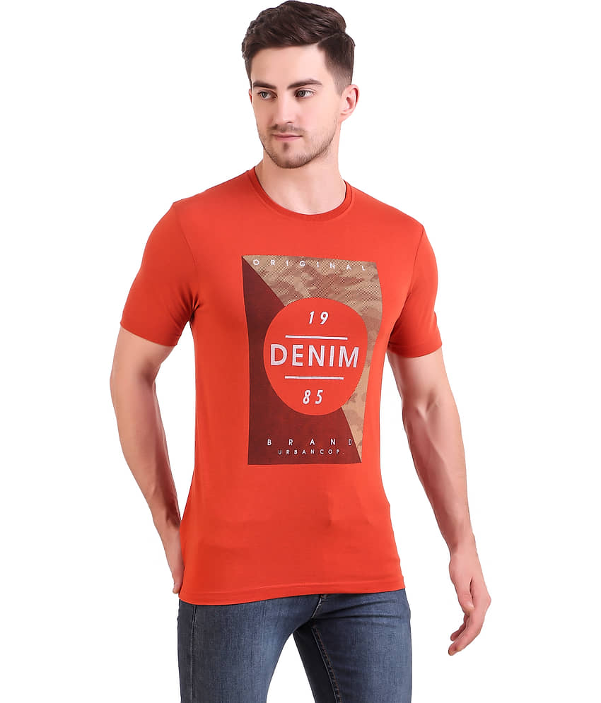 Bravezi Pack of 1 Cotton Blend Slim Fit Men's T-Shirt ( Orange ) view 2