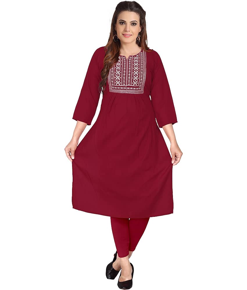 HAYA Maroon Rayon Straight Kurti - Single view 2