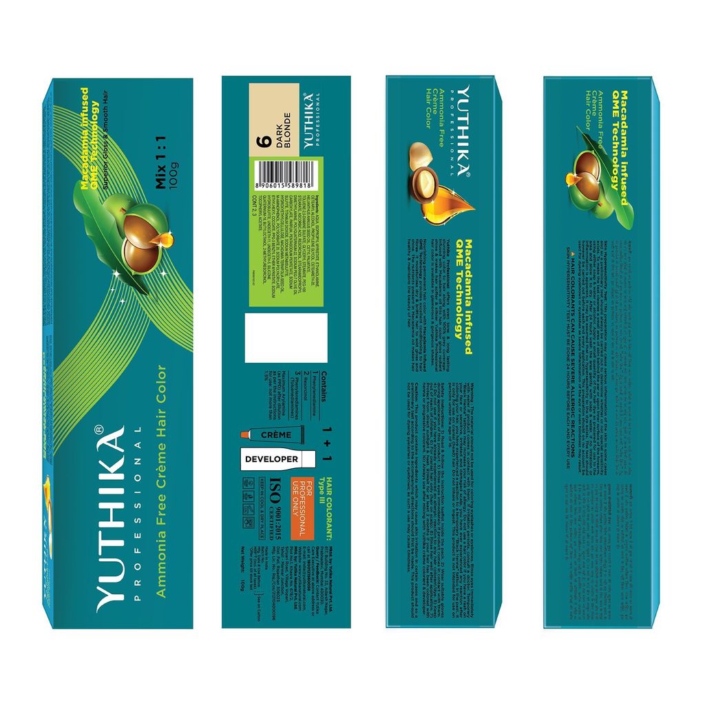 Yuthika Professional Creme Hair Color 6.0 Dark Blonde 100gm, Permanent Hair Colour, Professional Salon Hair Colour view 2