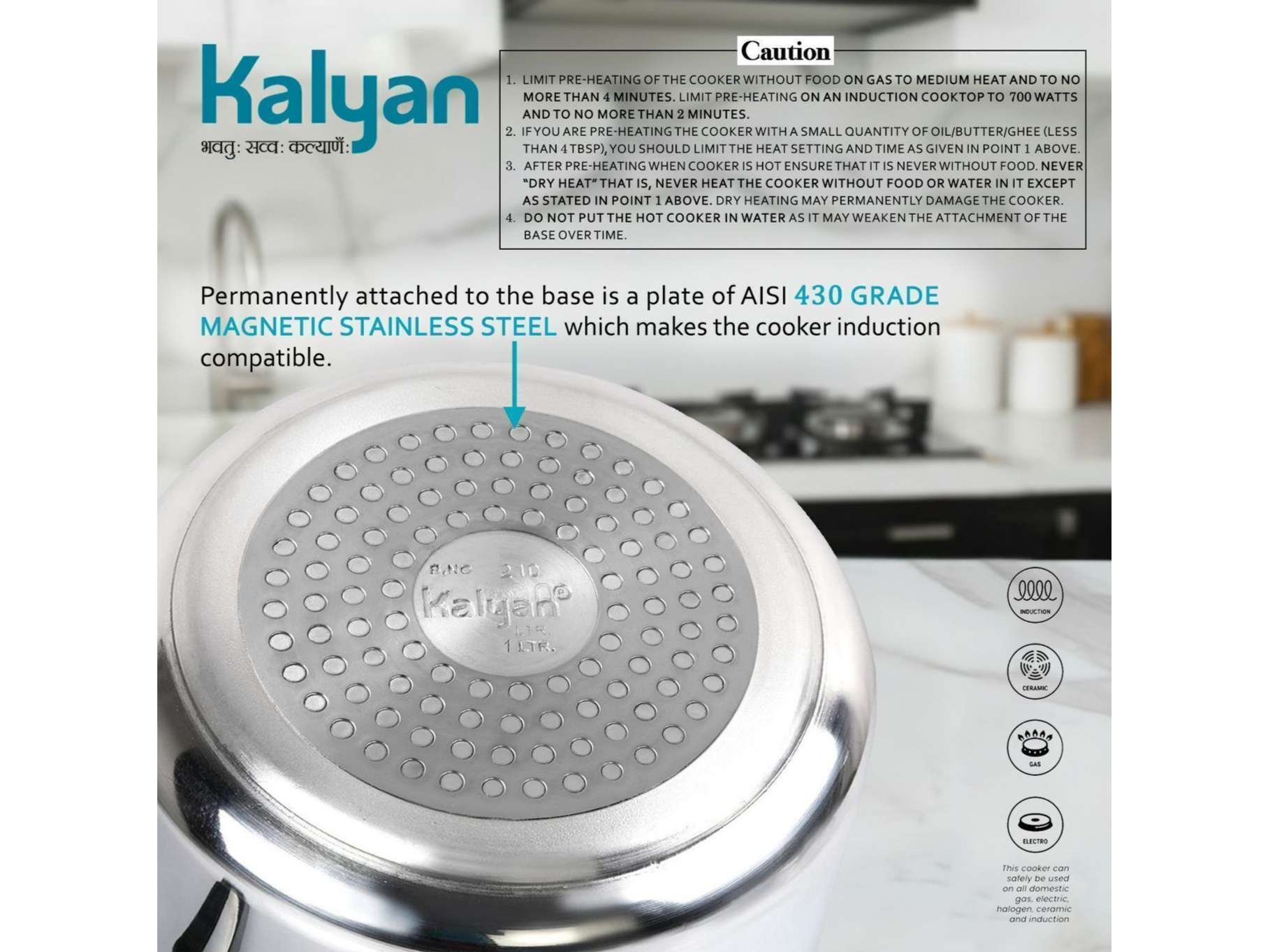 Kalyan Classic Induction Base Aluminium Pressure cooker (Innerlid Blue) - 3 Litre view 2
