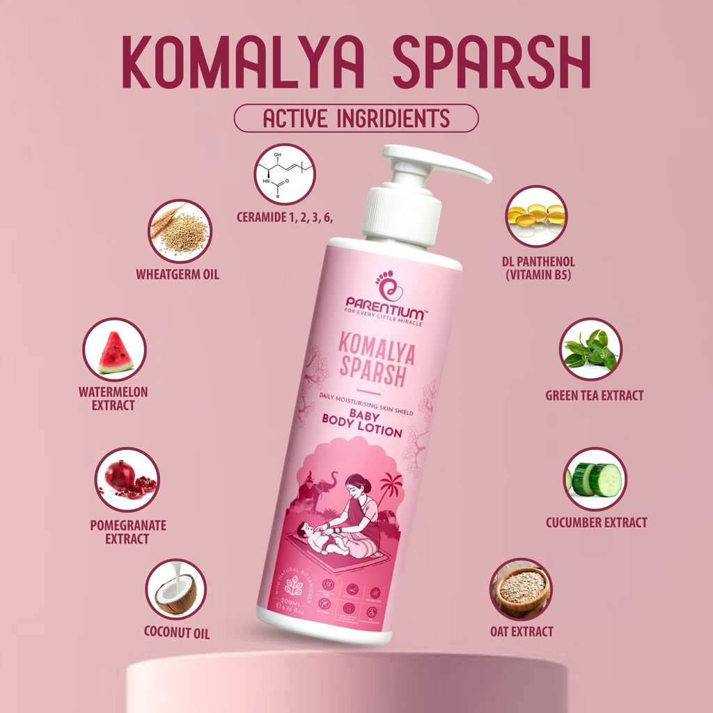 PARENTIUM Daily Moisturising Skin Shield Baby Body Lotion with Pomegranate Extract Almond Oil & Ceramides for Soft Nourished Skin | Paraben Free | Safe for babies & kids | 200ml view 2