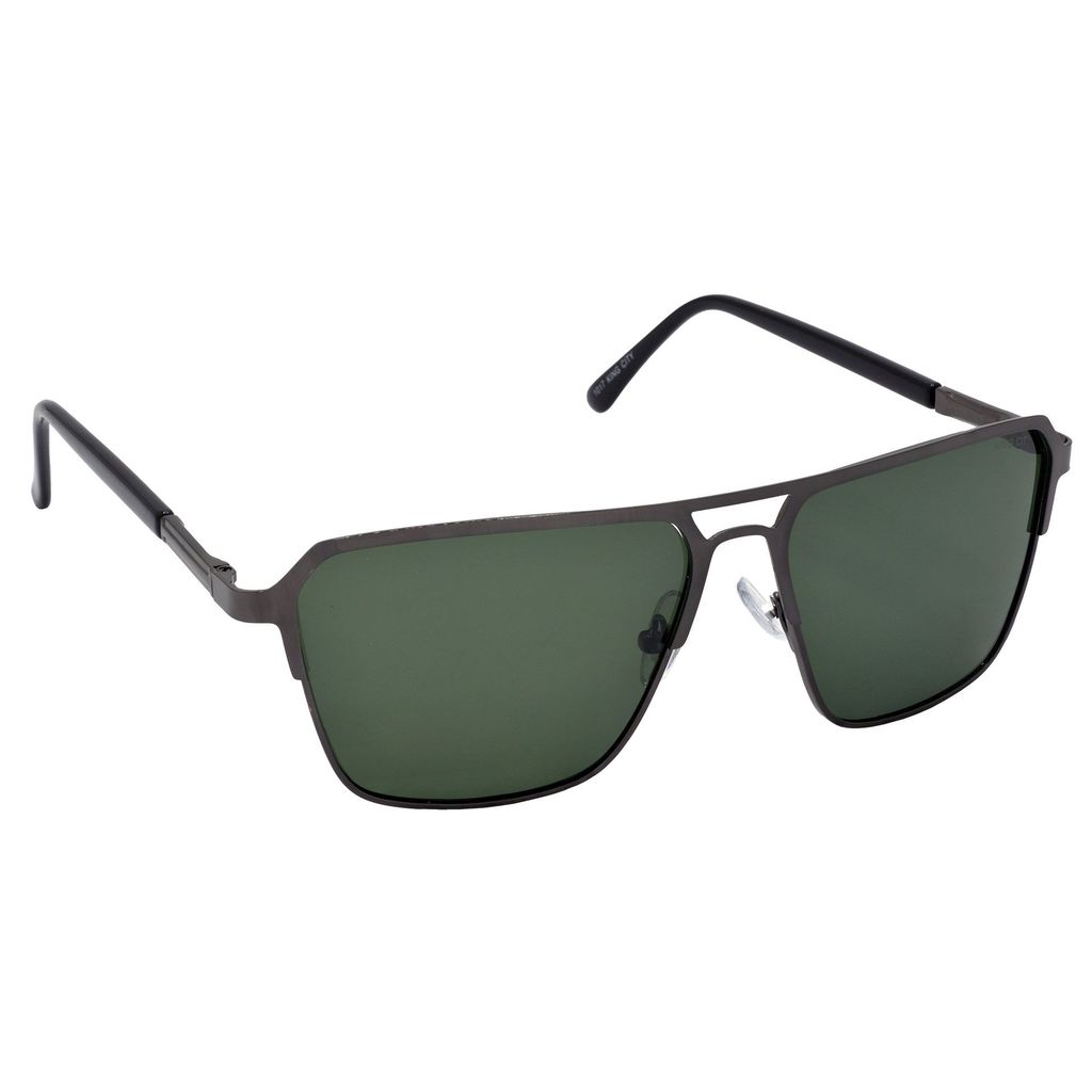 Stylish Rectangular Pilot Full-Frame Metal Polarized Sunglasses for Men and Women | Green Lens and Grey Frame | HRS-KC1017-GRY-GRN-P view 2