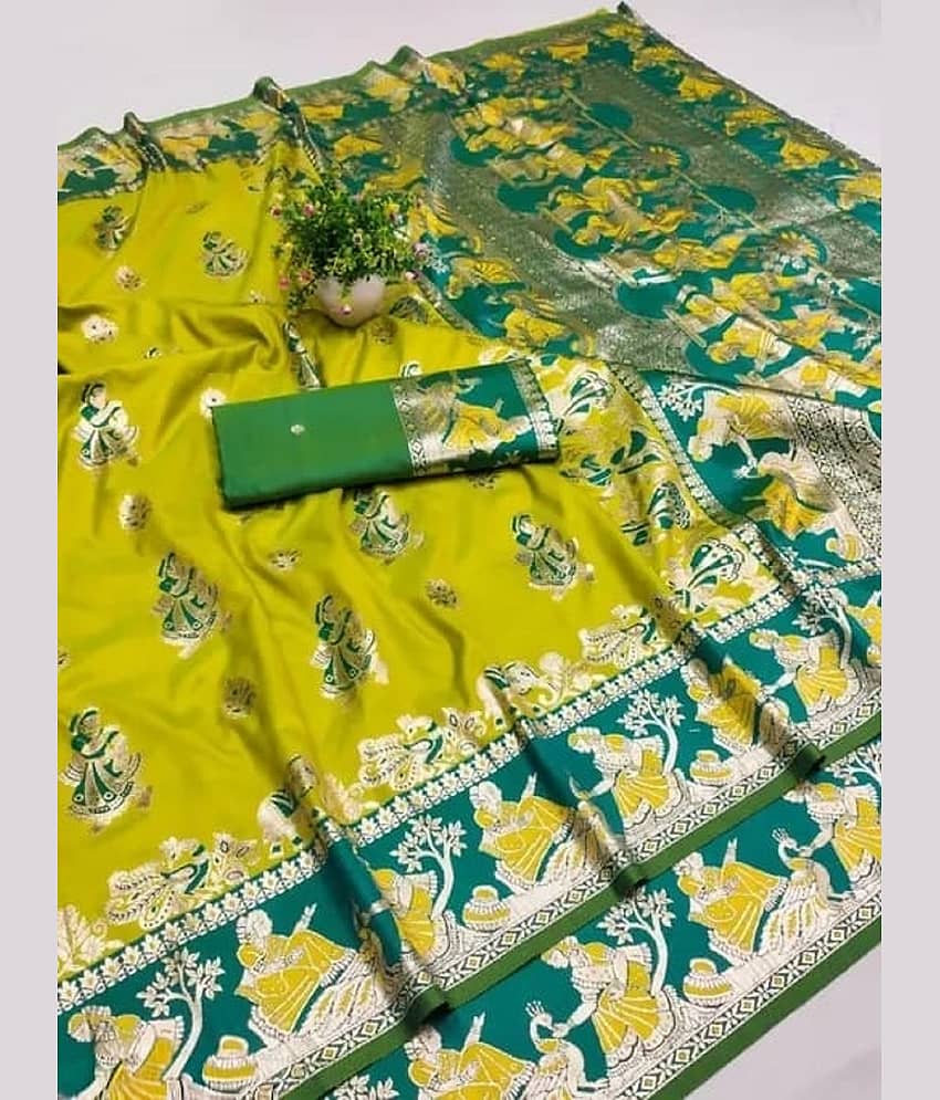 Indesa Art Silk Solid Baluchari Saree With Unstitched Blouse Piece ( Orange )
