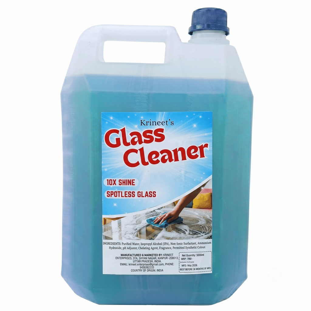 Krineet's Glass Cleaner Liquid 5 Litre | Streak-Free Shine for Glass, Mirrors & Windows | Fast-Drying Multipurpose Surface Cleaner