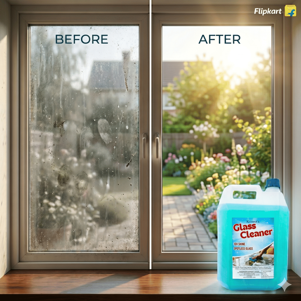 Krineet's Glass Cleaner Liquid 5 Litre | Streak-Free Shine for Glass, Mirrors & Windows | Fast-Drying Multipurpose Surface Cleaner view 2