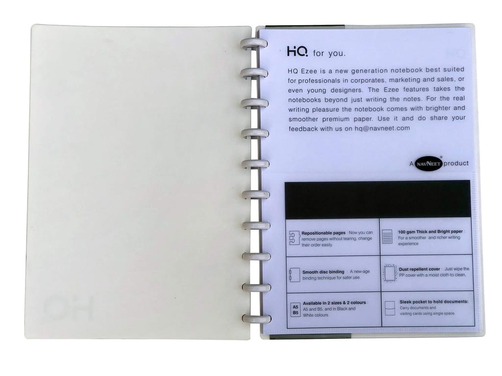 Navneet HQ | EZEE Disc Notebook White | Single Line | B5 Size - 25x17 cm | 120 Pages view 2