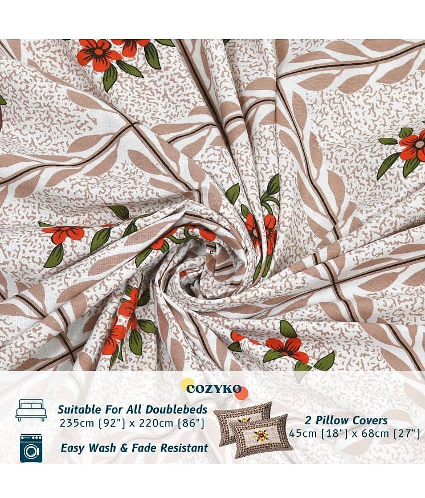 COZYKO Cotton 1 Double Bedsheet with 2 Pillow Covers ( Off White ) view 2