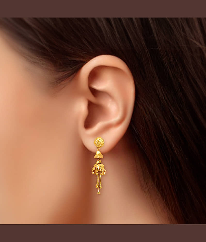 LUV FASHION Golden Jhumki Earrings ( Pack of 1 ) view 2