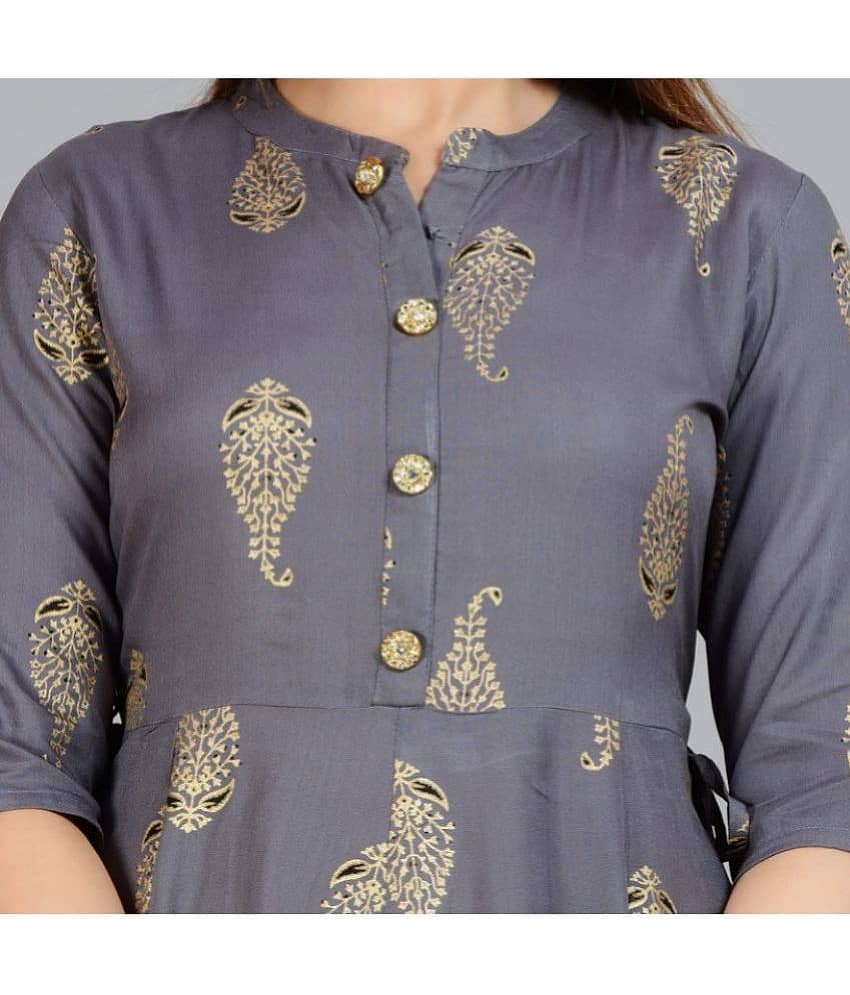 NUPITAL - Grey Rayon Women's Flared Kurti ( Pack of 1 ) view 2