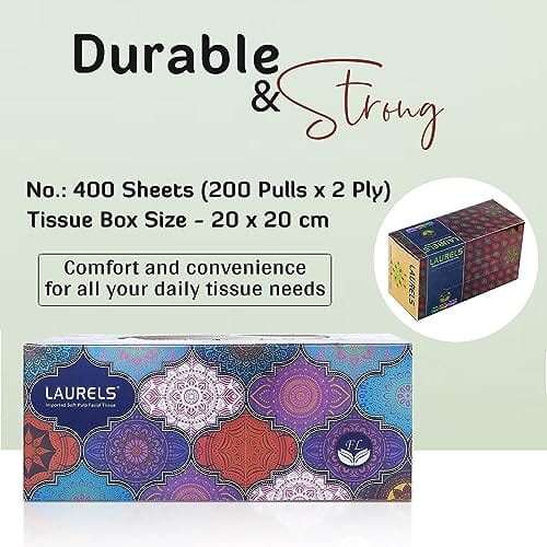 LAURELS® – Facial Tissue Paper/Tissue Box - 20 x 20 cm - 200 Pulls Per Box - Pack of 3 view 2