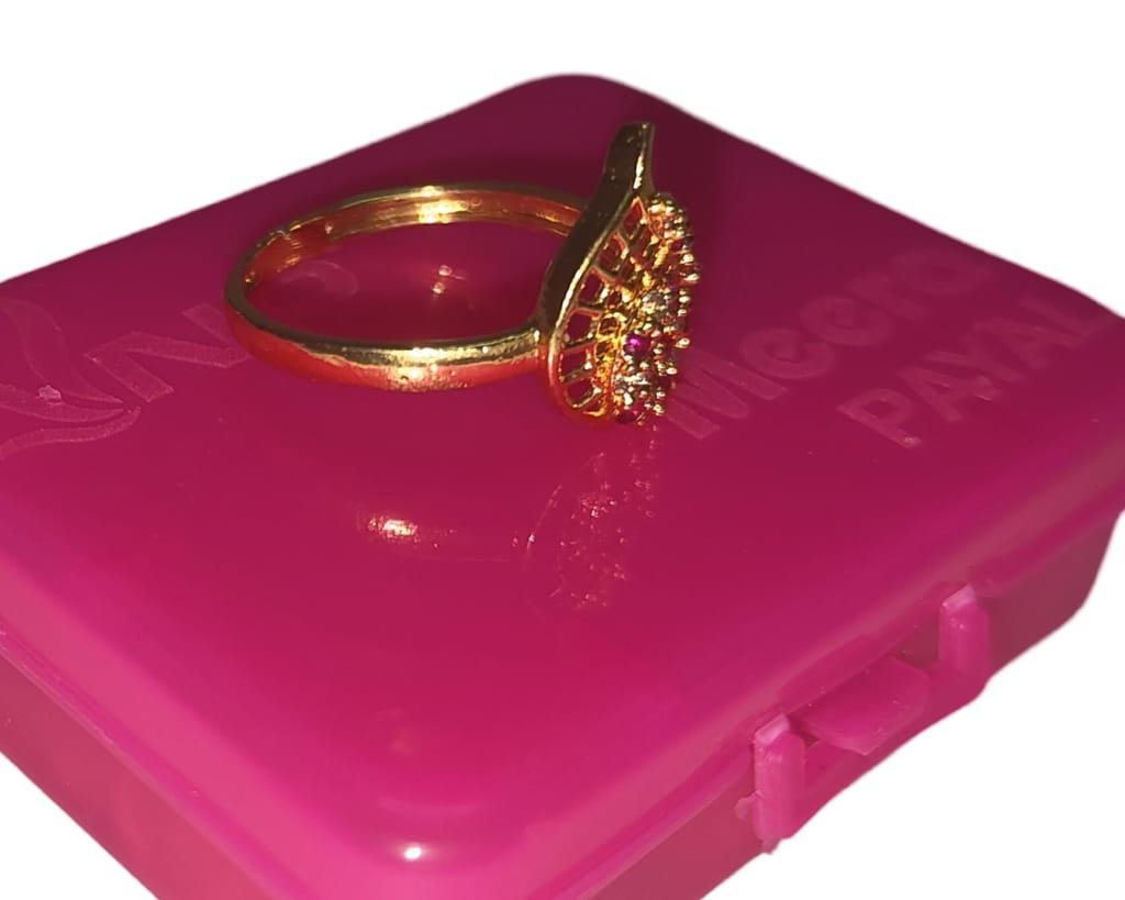 Buy Online Cubic Zirconia Gold Plated Leaf Design Ring For Women at Lowest Price in India | view 2