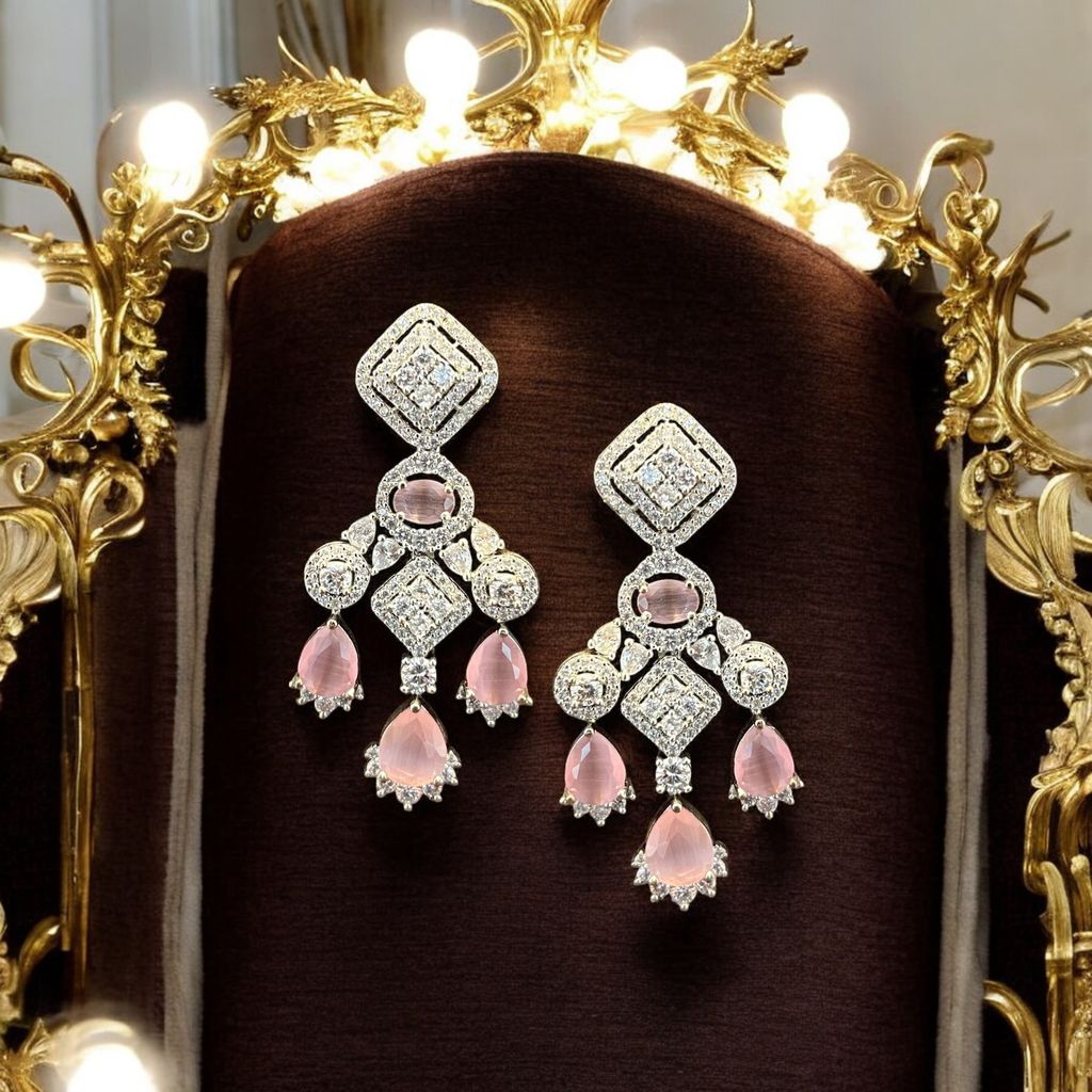 Stunning Silver Plated Pink Stone Necklace Set By Dia Art Jewels view 2
