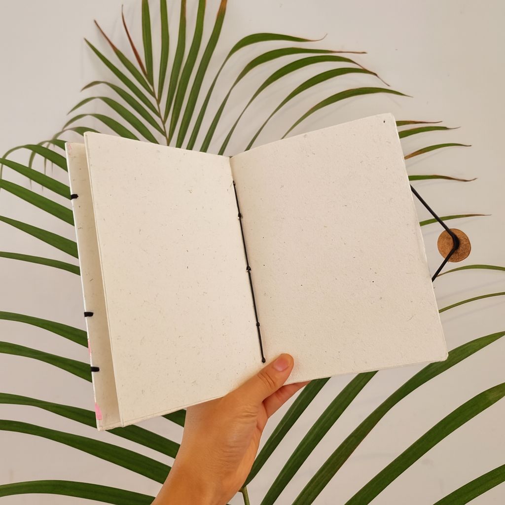 Handmade Flamingo Print Diary Book with Wooden Button Closure view 2