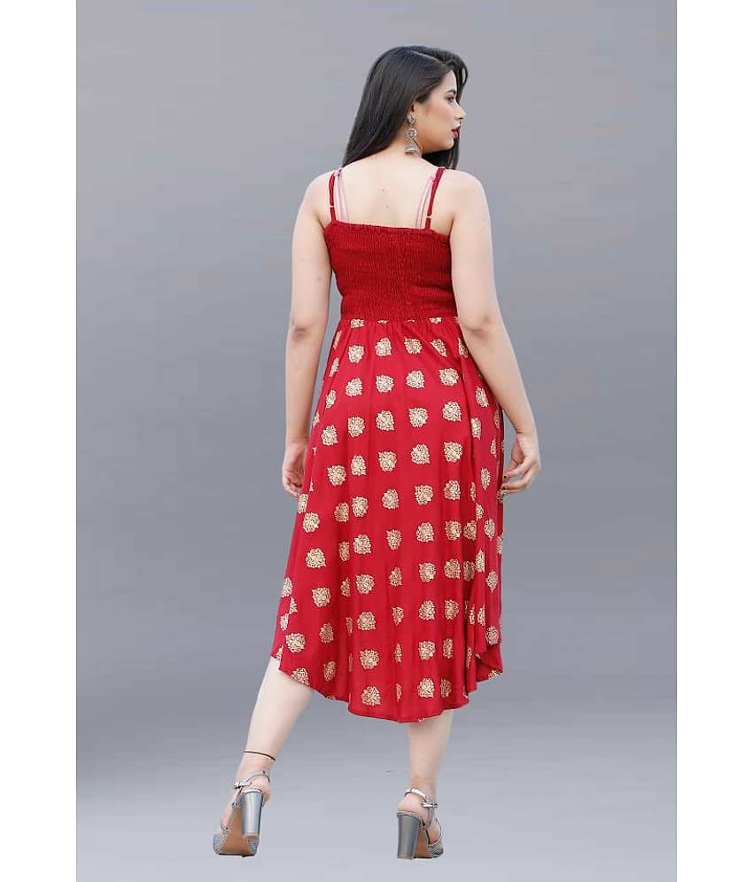 ZAMAISHA Women Rayon Printed Fit & Flare Dress ( Maroon ) view 2