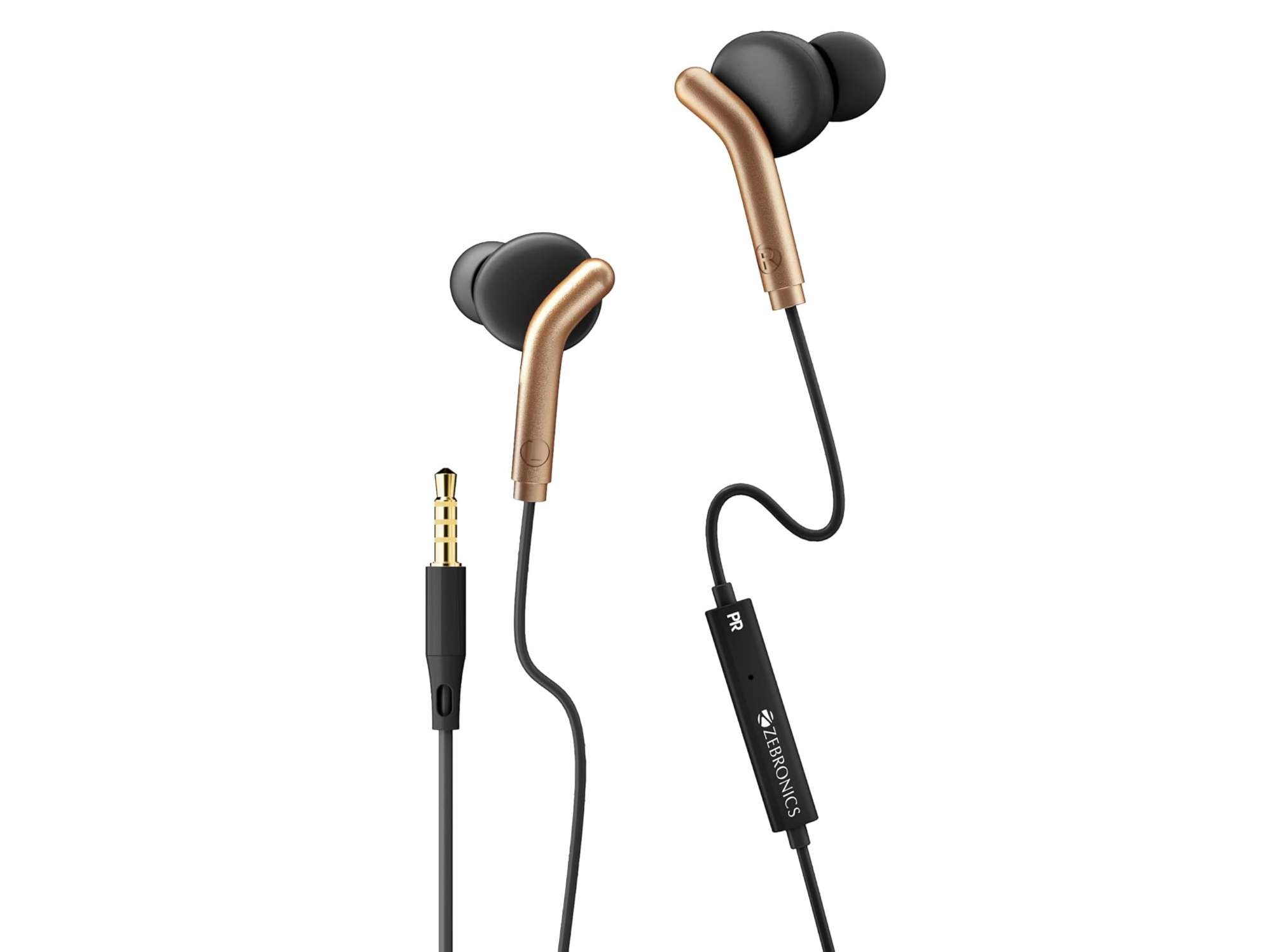 Zebronics BRO 3.5mm Wired Earphones - Black +Gold
