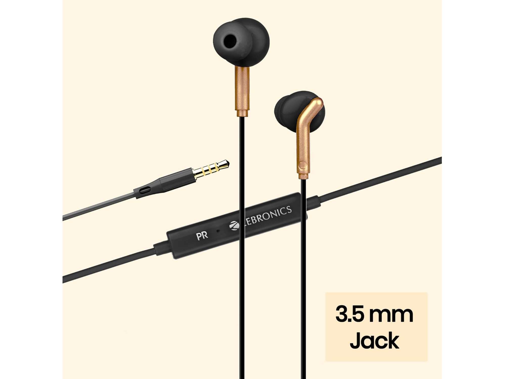 Zebronics BRO 3.5mm Wired Earphones - Black +Gold view 2