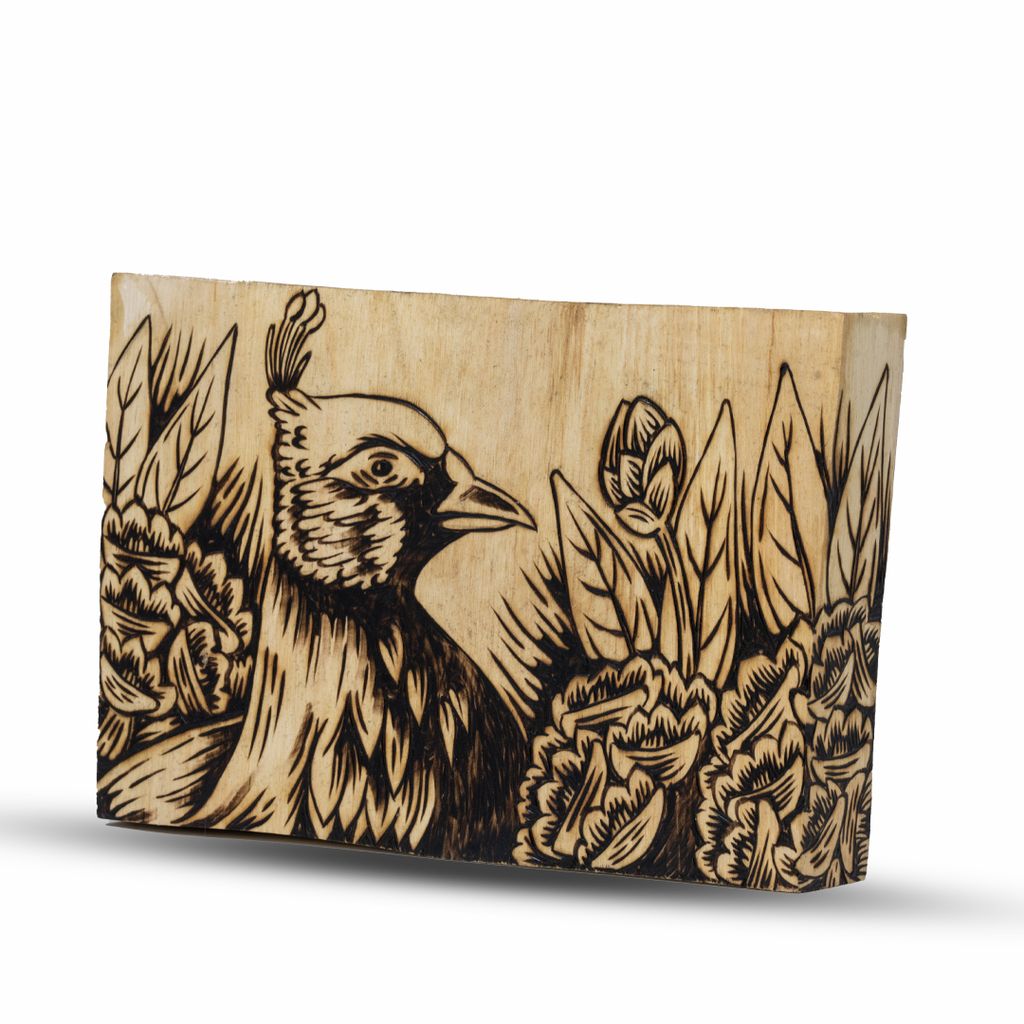 Himalyan Monal Pyrography Hand-Burned Wood Art view 2