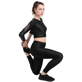 NINQ Women Polyester Lycra High Waist Solid Black Tight With Slim Look Stitching view 2