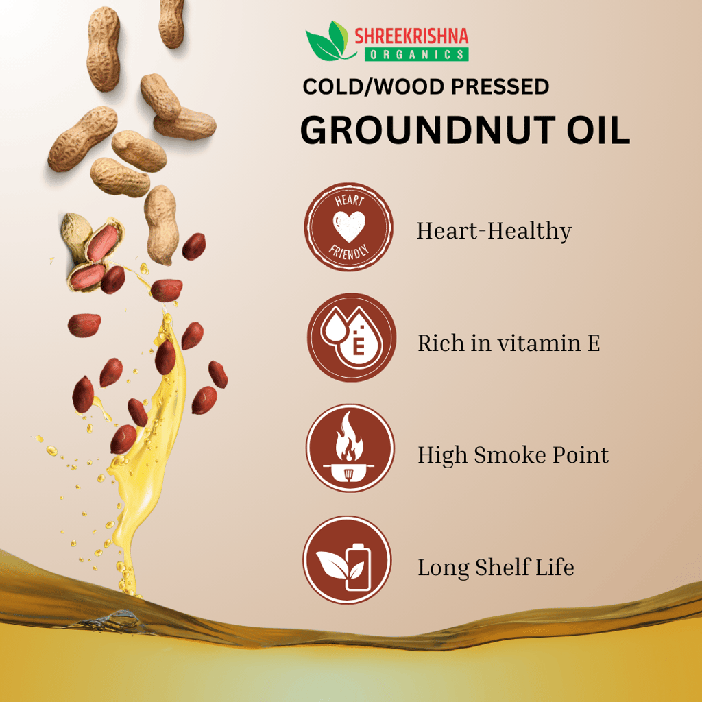 Shreekrishna Cold / Wood Pressed Organic Groundnut,Sunflower,Safflower Oil 1 Litre (Pack Of 3) view 2