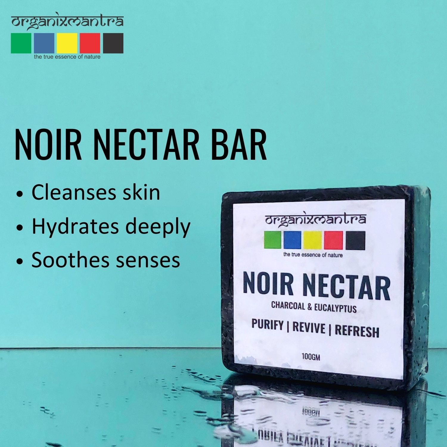 Organix Mantra Noir Nectar Bath Soap Infused with Activated Charcoal,Eucalyptus Oil & Coconut Oil - Deep Cleanse, Moisturize & Refresh - 100G view 2