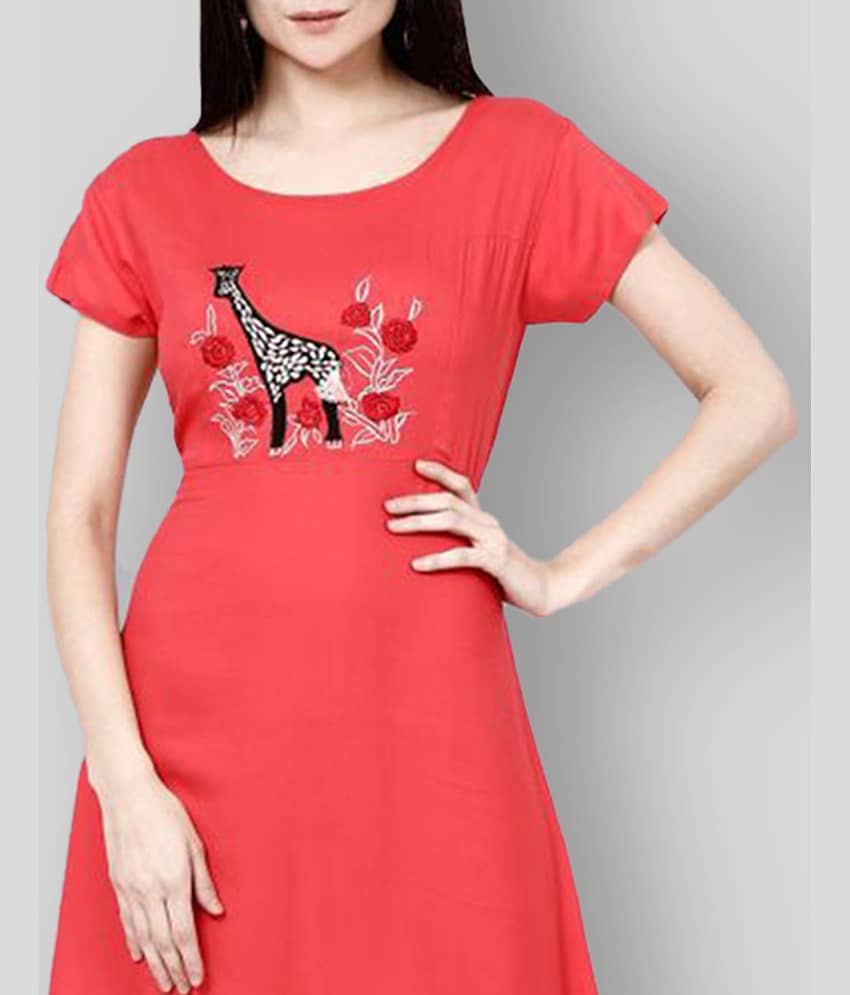 Addyvero Women Rayon Printed A-line Dress ( Pink ) view 2