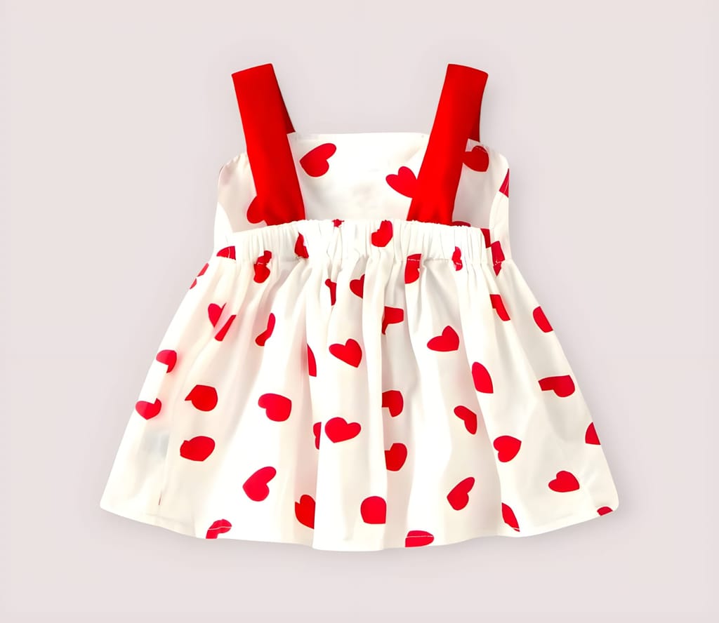 Red and White Polka Dot Baby Dress with Bow and Diaper Cover Set view 2