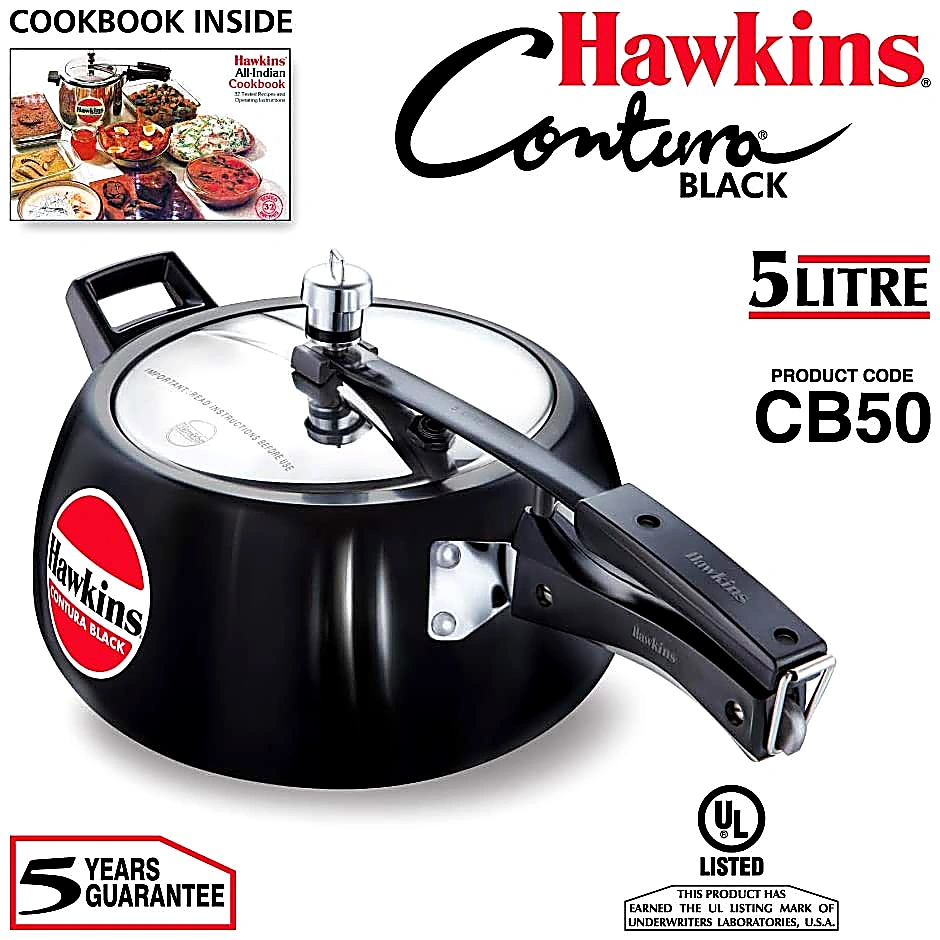 Hawkins Contura Hard Anodised Aluminium Pressure Cooker, 5 Liters(CB50) by Mahavir Home Store view 2