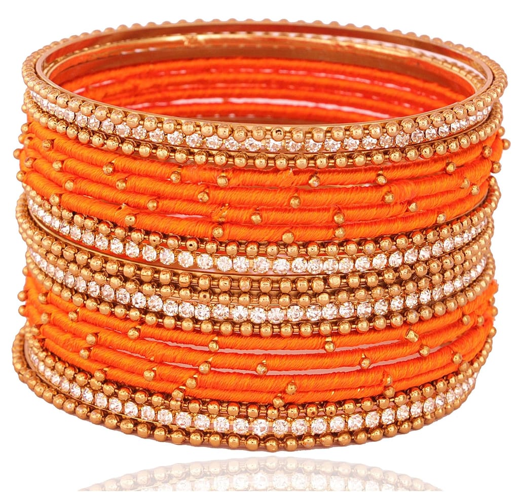 NMII Non-Precious Metal with Base Metal and Zircon Gemstone Studded Ball Chain Linked Glossy Finished Silk thread Bangle set for Women view 2