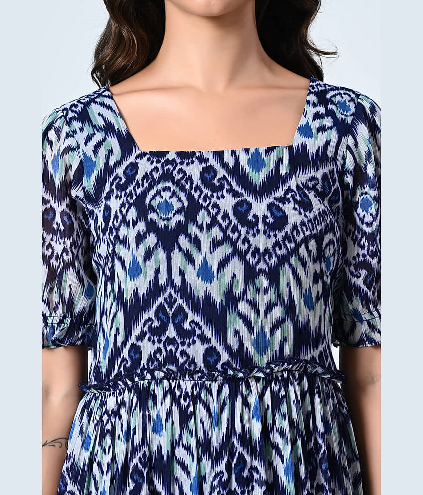 ALL WAYS YOU Georgette Printed Full Length Women's Fit & Flare Dress - Blue ( Pack of 1 ) view 2