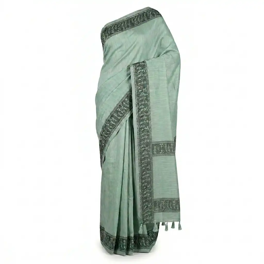 Mint Green Sambalpuri Saree view 2