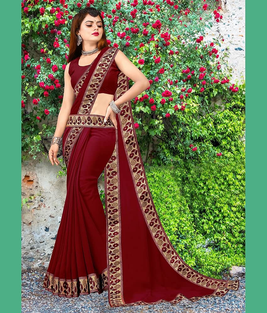 WXW Fashion Lycra Self Design Regular Saree With Unstitched Blouse Piece ( Maroon ) view 2