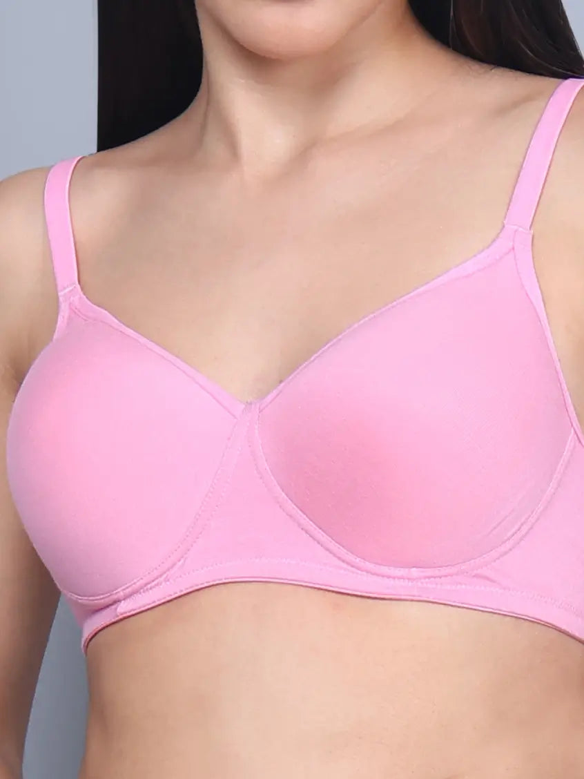 Full Coverage Bamboo Padded T-Shirt Bra Pink – Soft, Supportive, Non-Wired & Eco-Friendly view 2