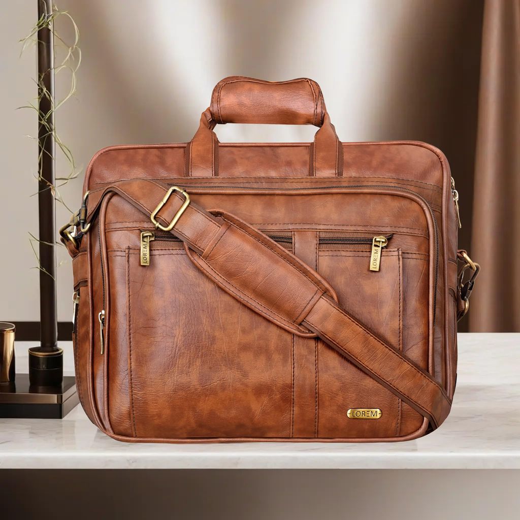 Tan Color Faux Leather 28L Laptop Messenger Bag For Men BG59 view 2
