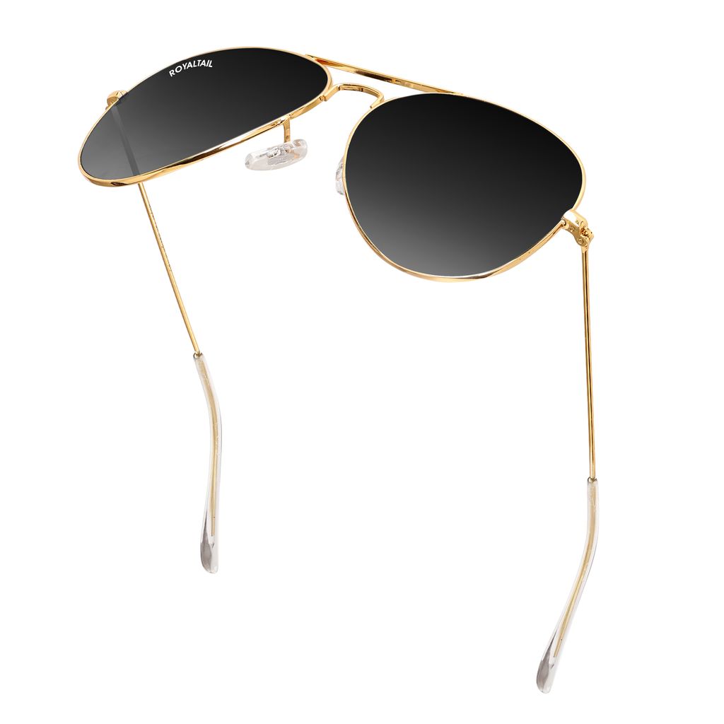 Royaltail Black Classic Glass and Gold Frame Aviator Sunglasses For Men and Women view 2