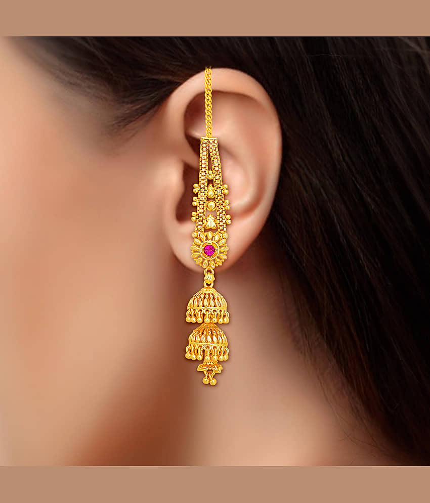 LUV FASHION Golden Jhumki Earrings ( Pack of 1 ) view 2