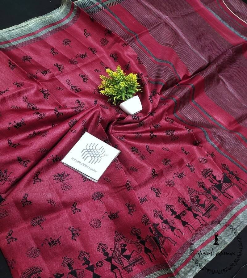 Semi Desi Handloom Tussar Silk With Tribal Embroidery From Chattisgarh view 2