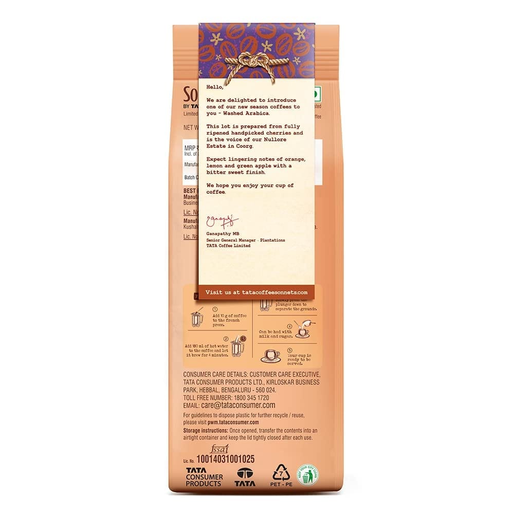 Tata Sonnets Nullore Washed Arabica Medium Roast French Press, 250g, Brown view 2
